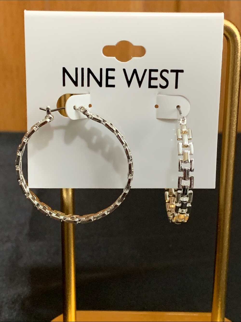 NWT Nine West silver tone cut out hoop earrings